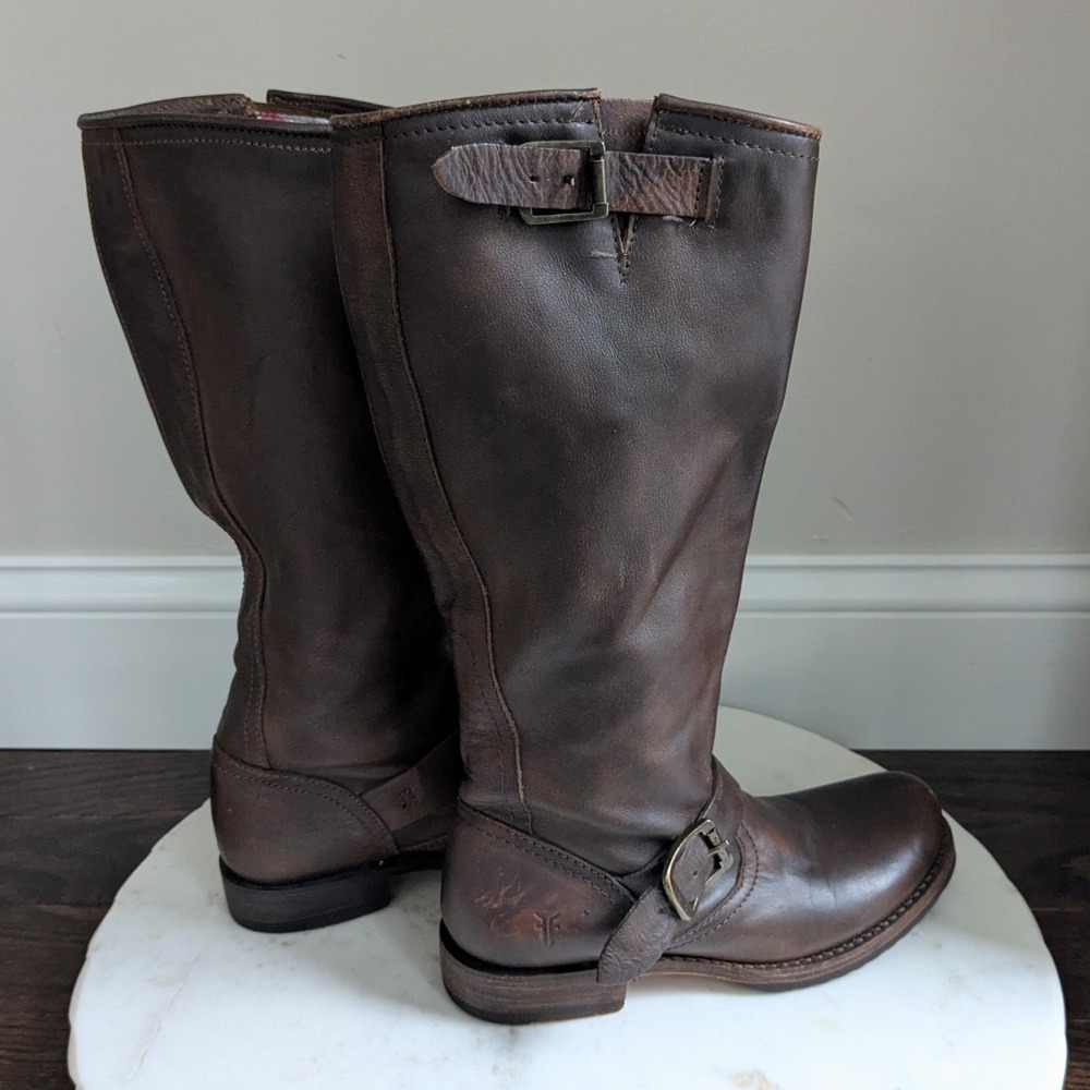 FRYE Women's Veronica Slouch Harness Leather Riding Boots Size 6.5 Brown 77609 - Picture 3 of 6